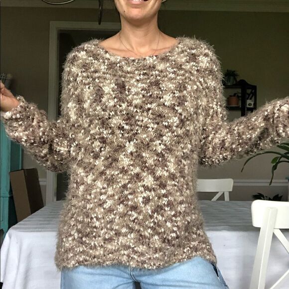 Simply Noelle Fuzzy Fall Pullover Sweater Brown Women Size Small Medium - Picture 2 of 10